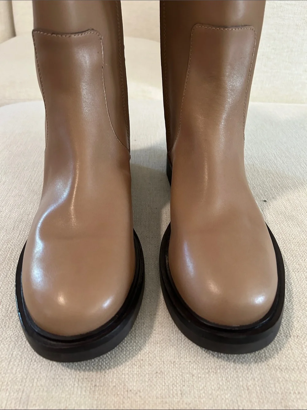 Tory Burch Double T Utility Knee High Leather Tall Boots, Almond, Size 10, NWOT